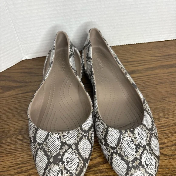 CROCS Women's Snake Print Flats in White and Gray - Picture 2 of 7